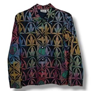 Vtg Chicos Womens Jacket Sz. 10 Colorful‎ Embroidered Button Front Floral Lined